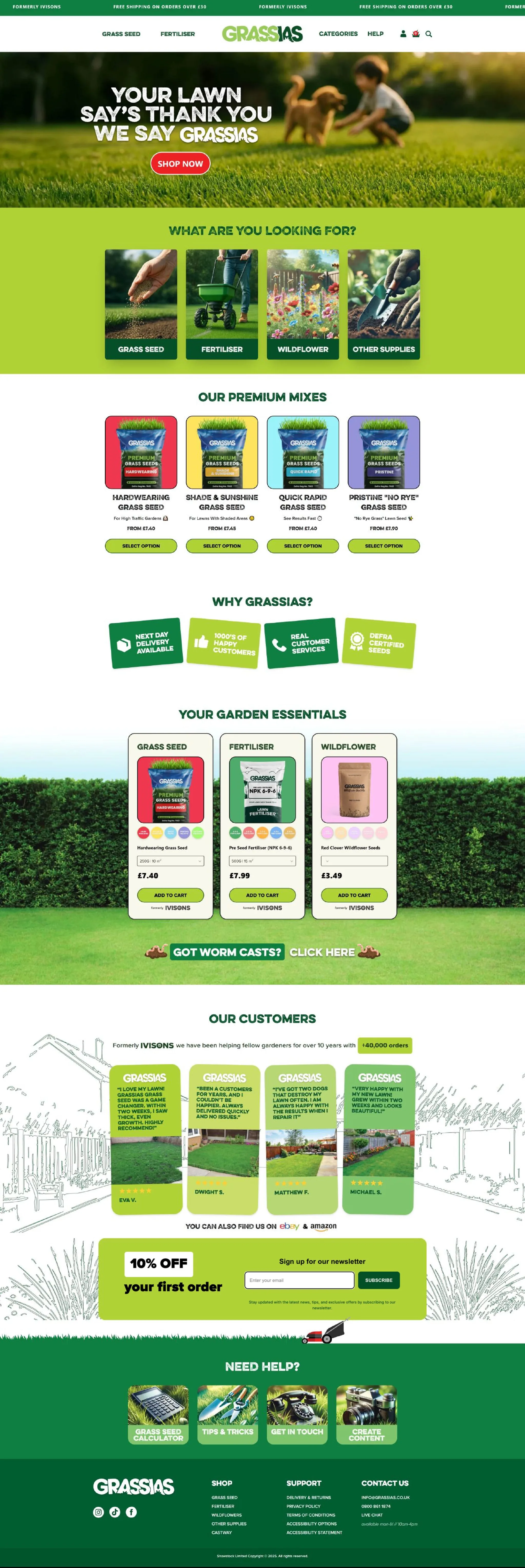Grassias Shopify store, Home page