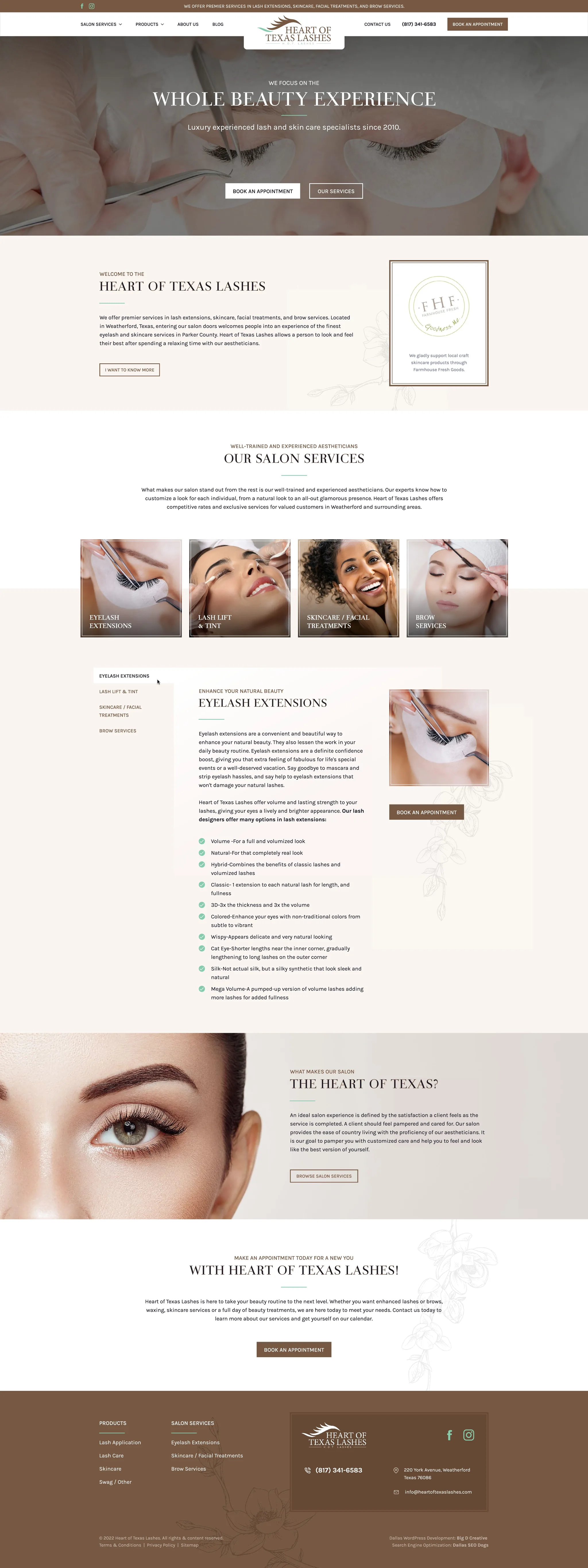 Heart of Texas Lashes website, Home page