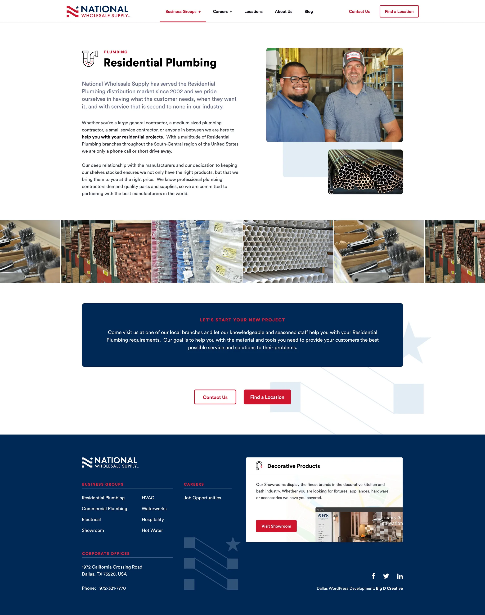 National Wholesale Supply website, Residential Plumbing page