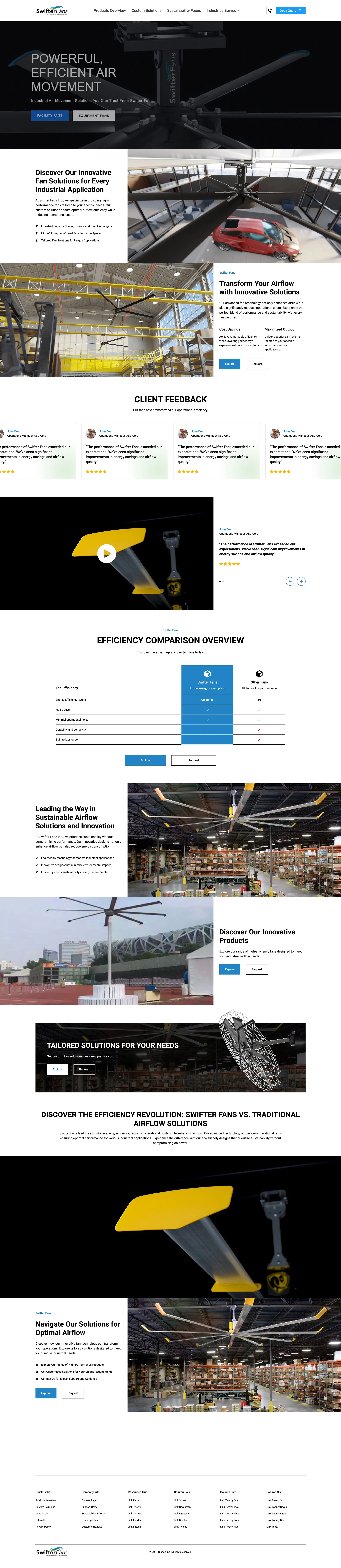 Swifter Fans website design, full home page
