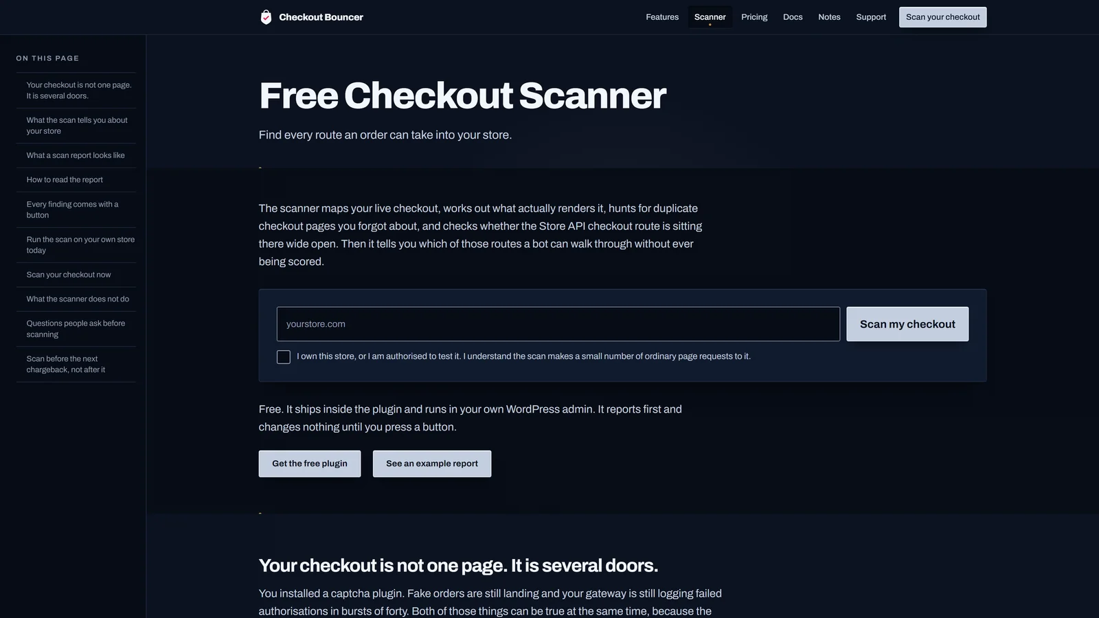 Checkout Bouncer product site, Scanner page.
