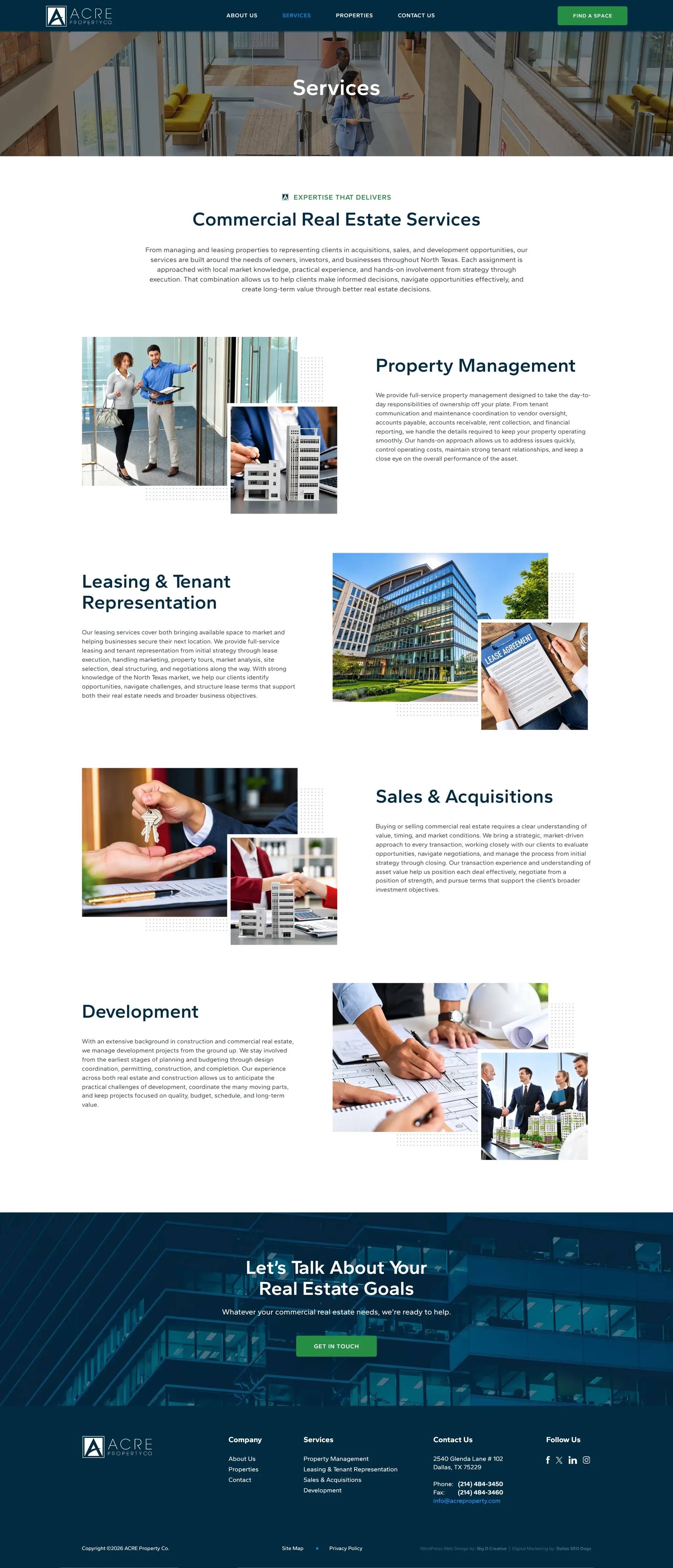 ACRE Property Co. website, Services page