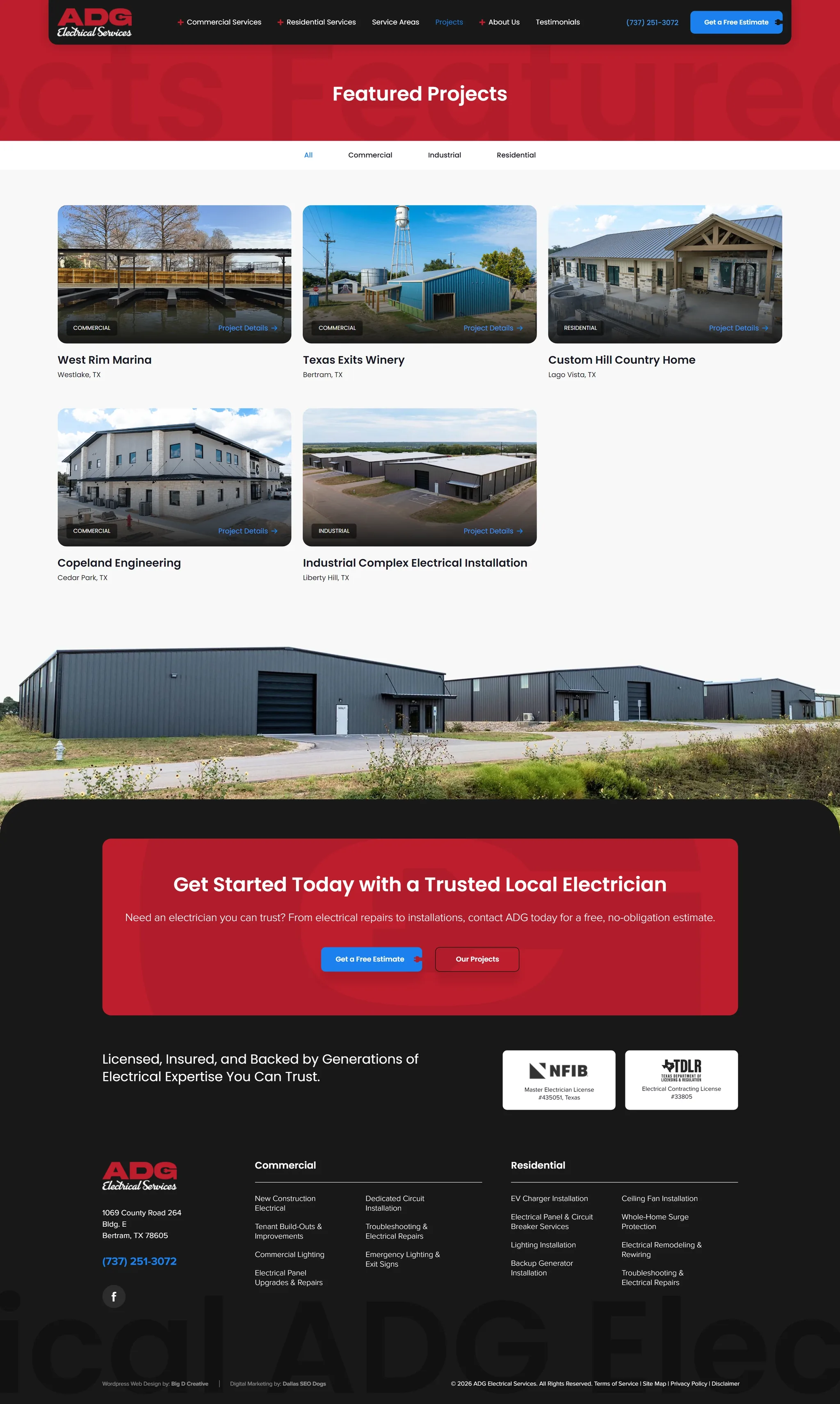 ADG Electrical Services website, Projects page
