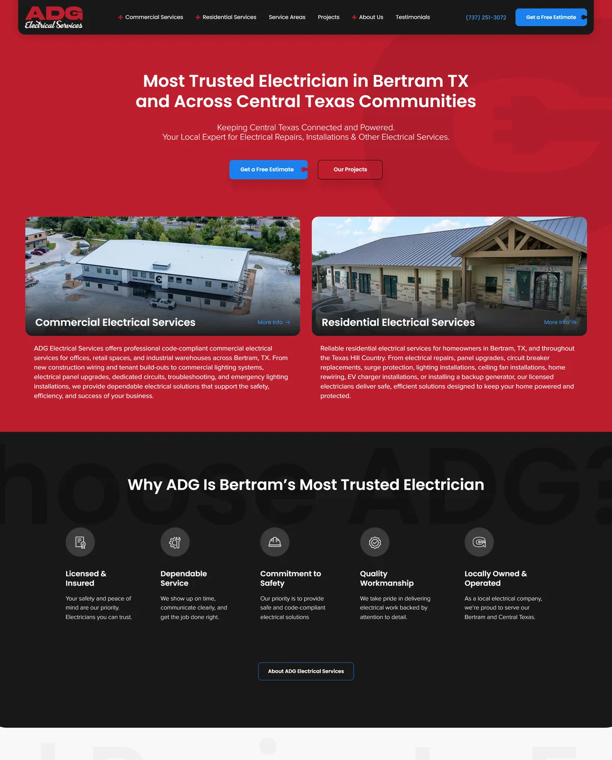 ADG Electrical Services website home page