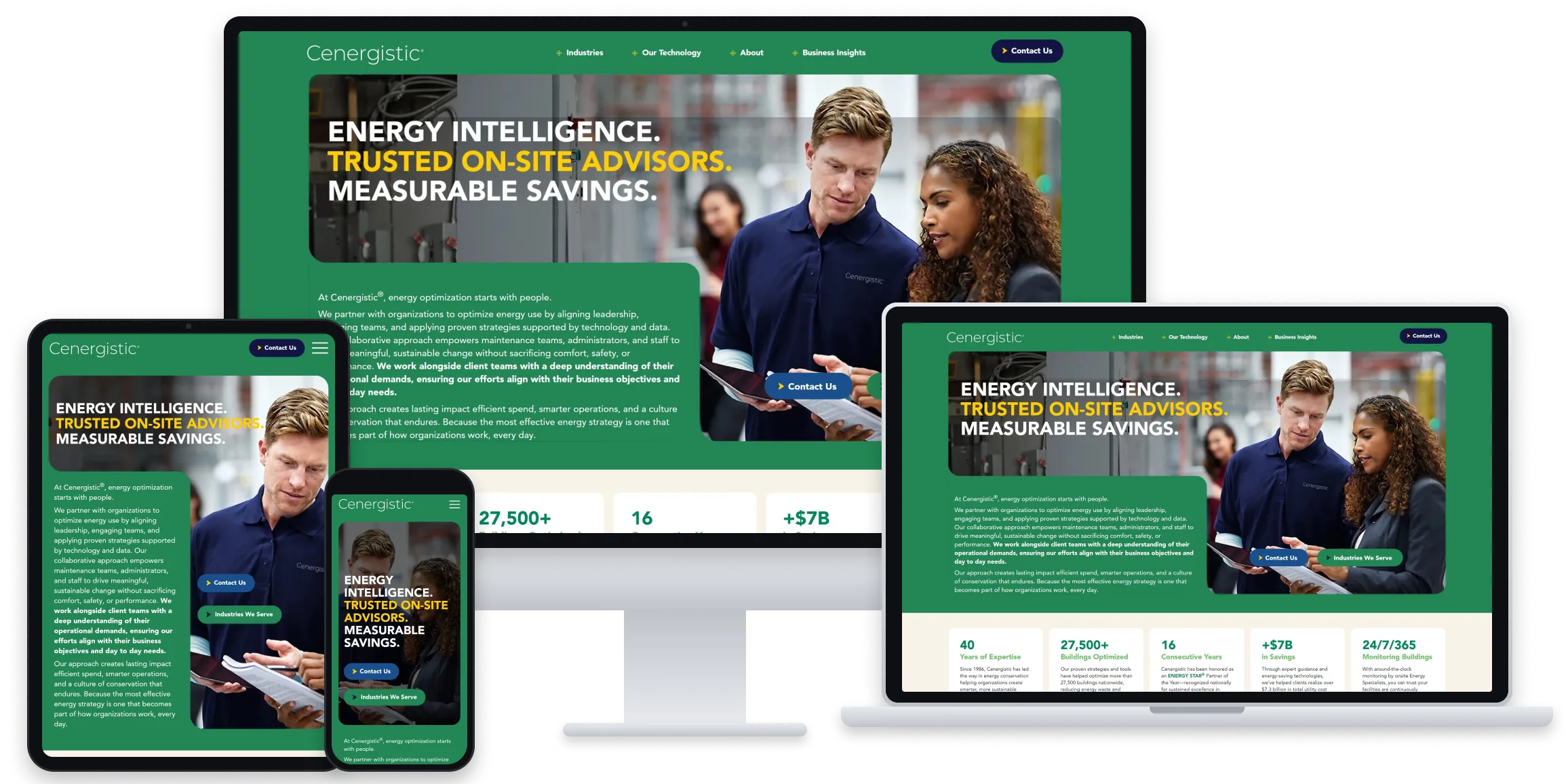 Cenergistic website home page shown on desktop, laptop, tablet and phone screens