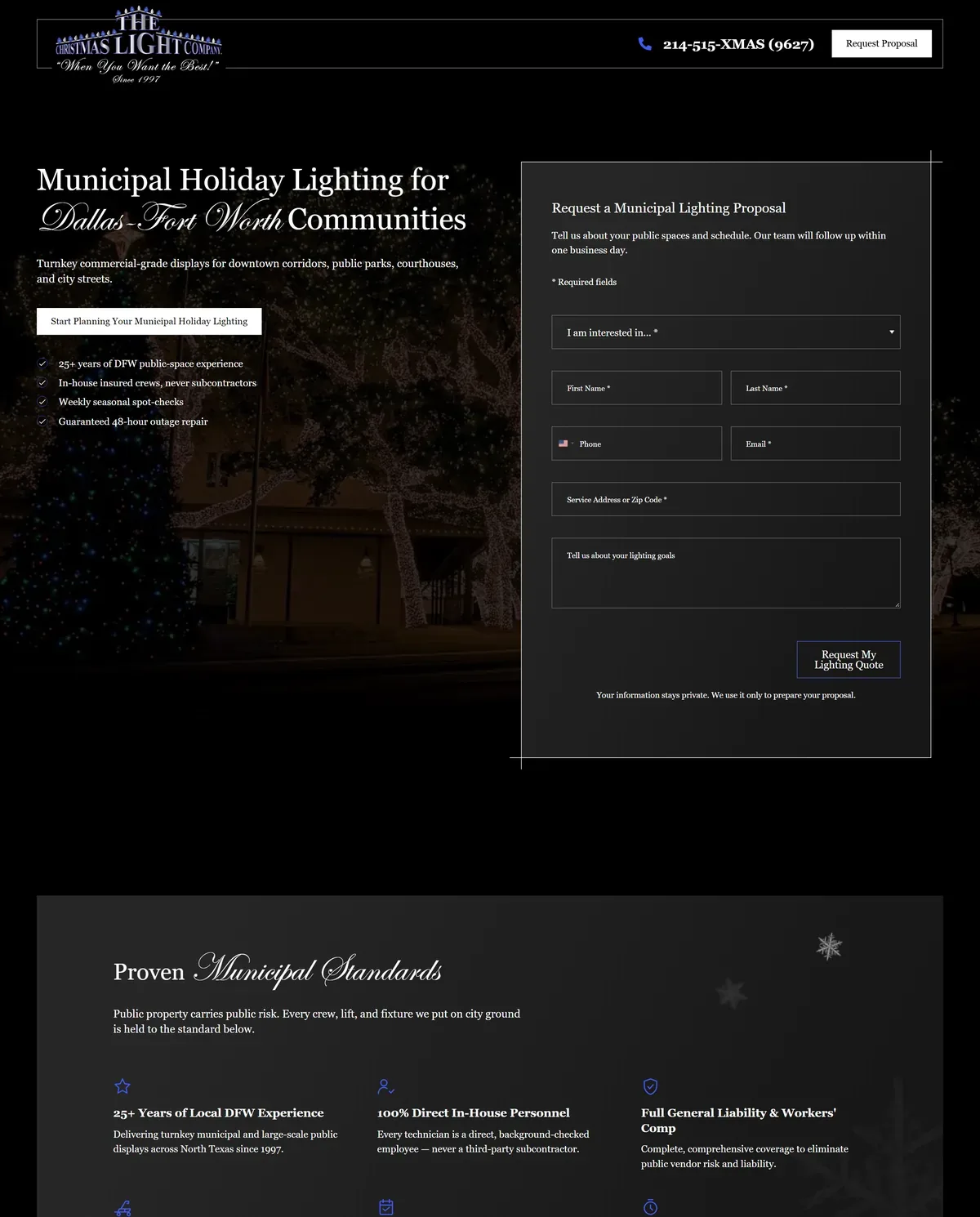 Holiday Lighting Installation Company: Municipal Landing Page Built from an AI-Generated Draft