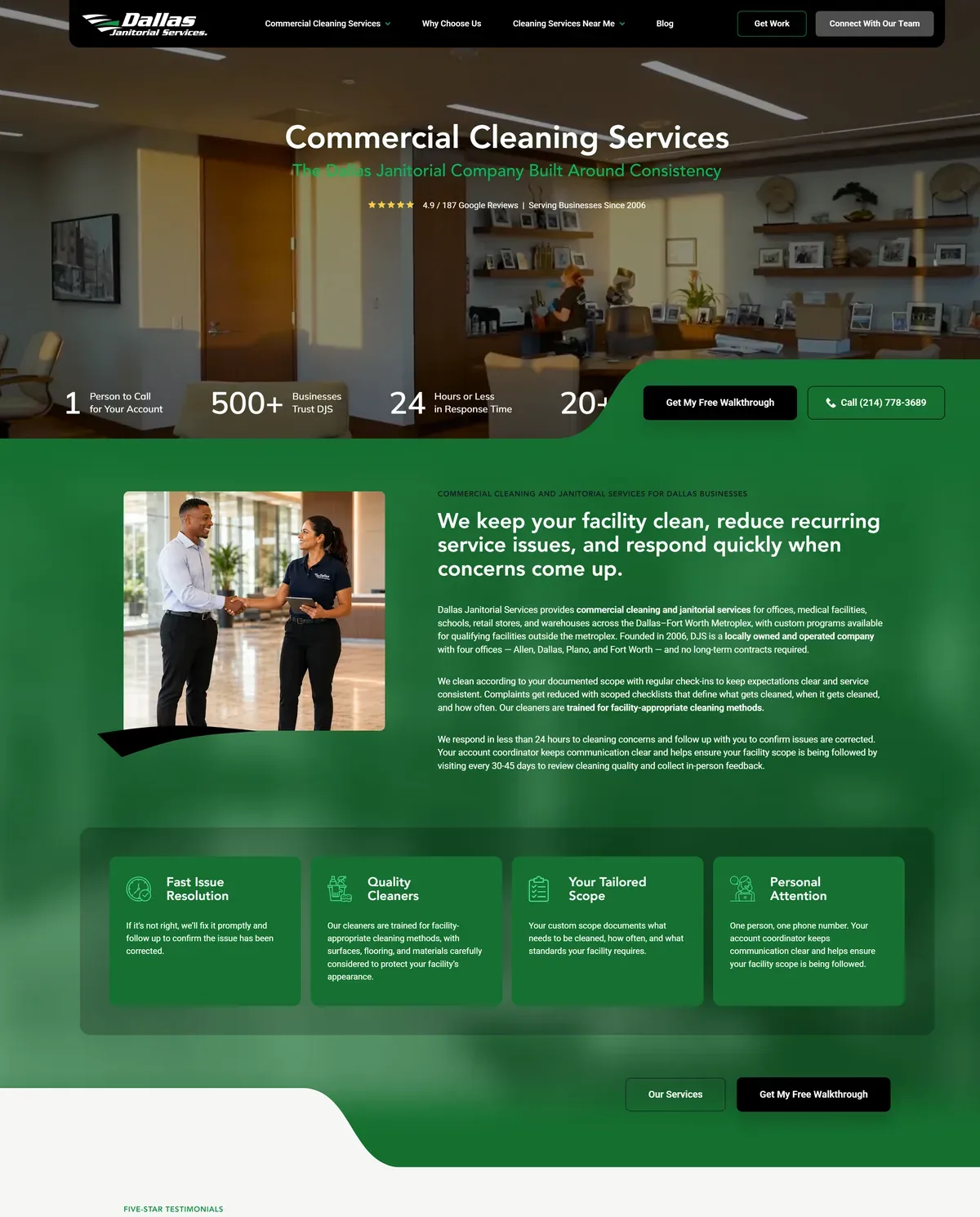 Commercial Cleaning and Janitorial Company Website: Redesign with Original Copy and 137 Blog Posts Migrated