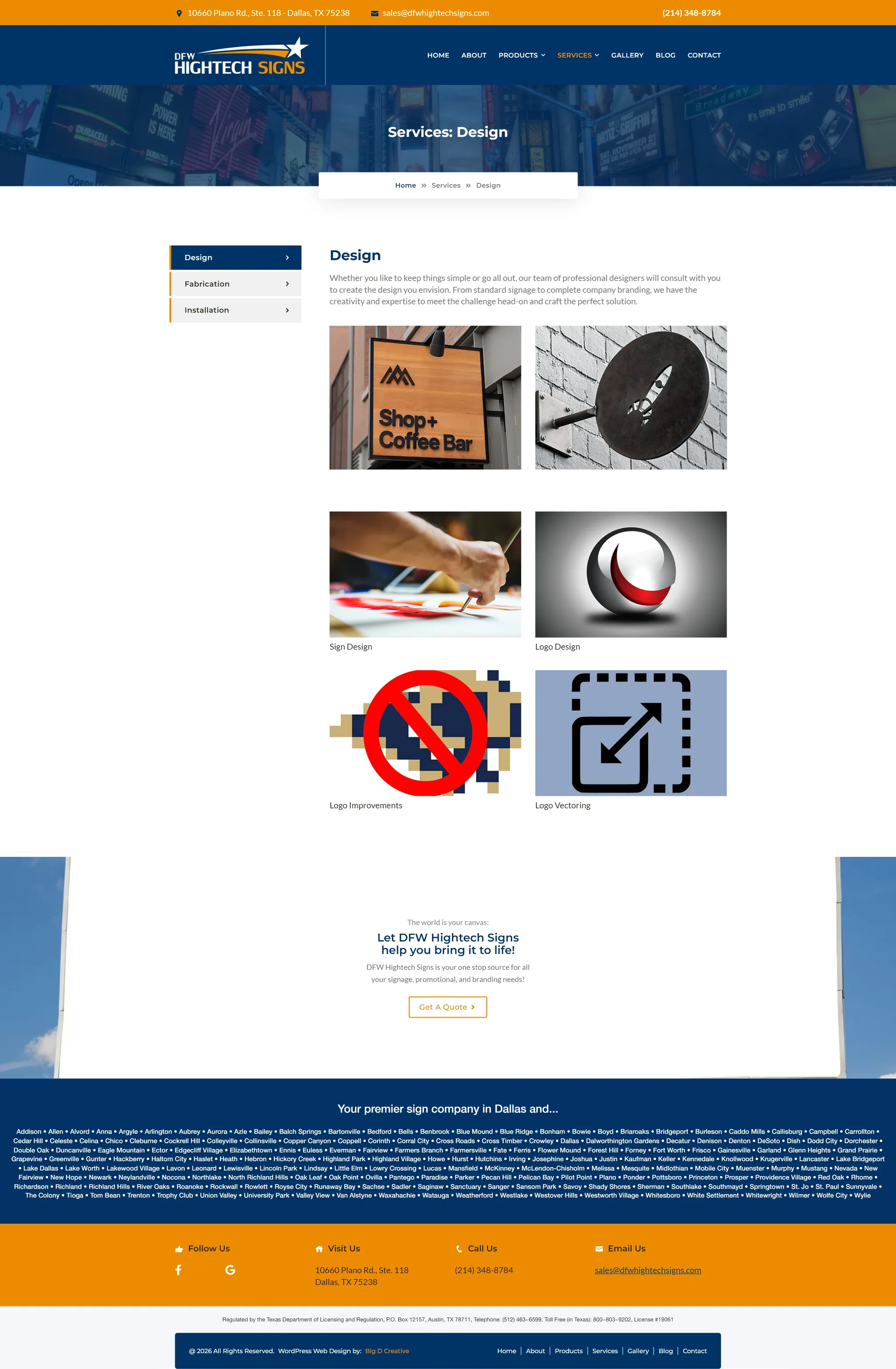 DFW Hightech Signs website, Design Services page
