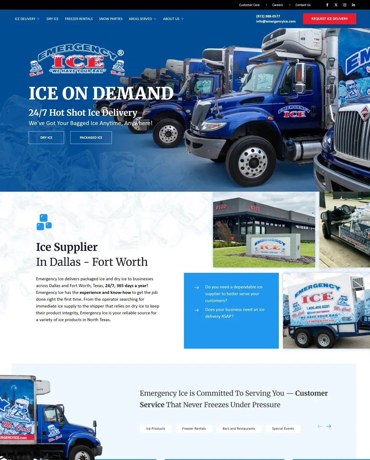 Emergency Ice home page with ice delivery services