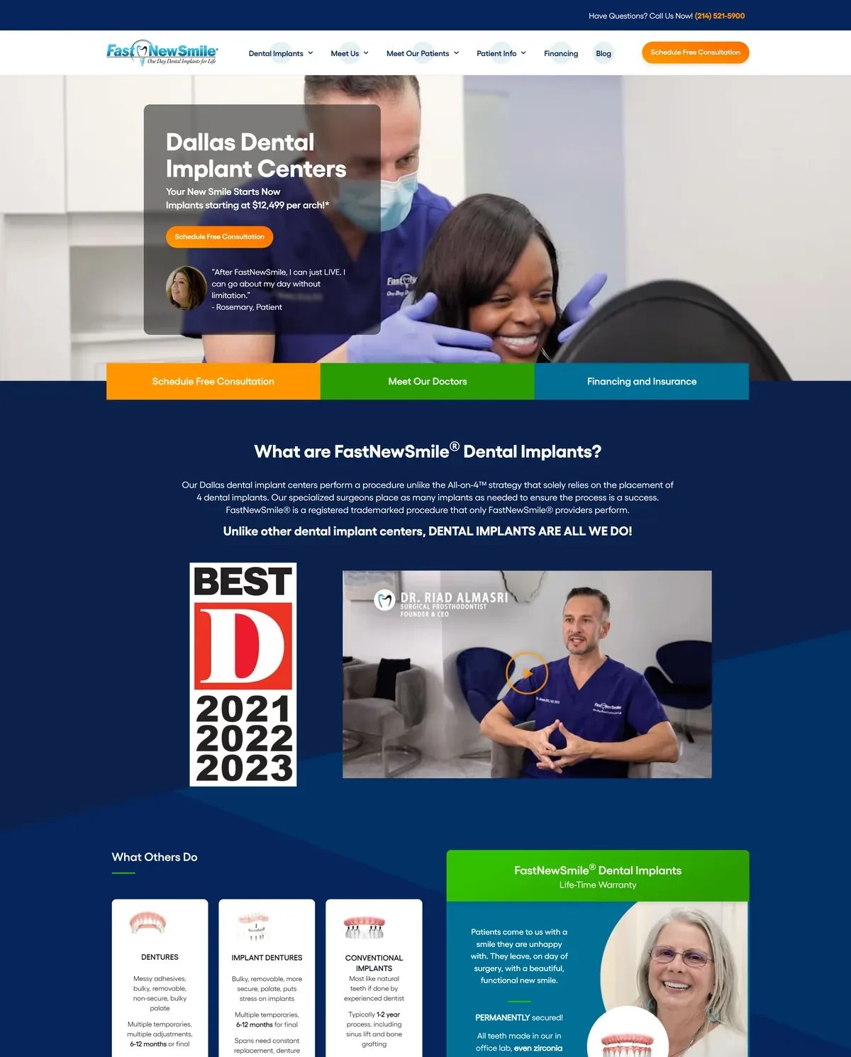 FastNewSmile home page with dental implant information