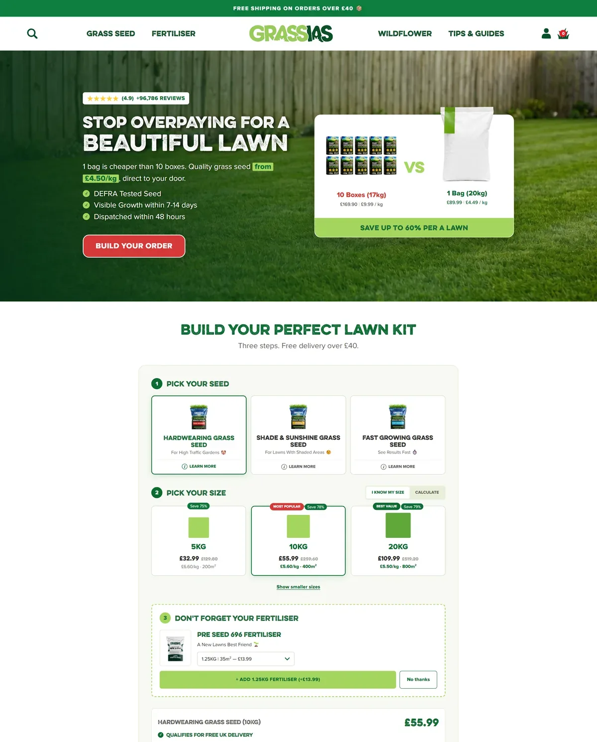 Grass Seed Store Shopify Landing Page: Three-Step Lawn Kit Product Finder