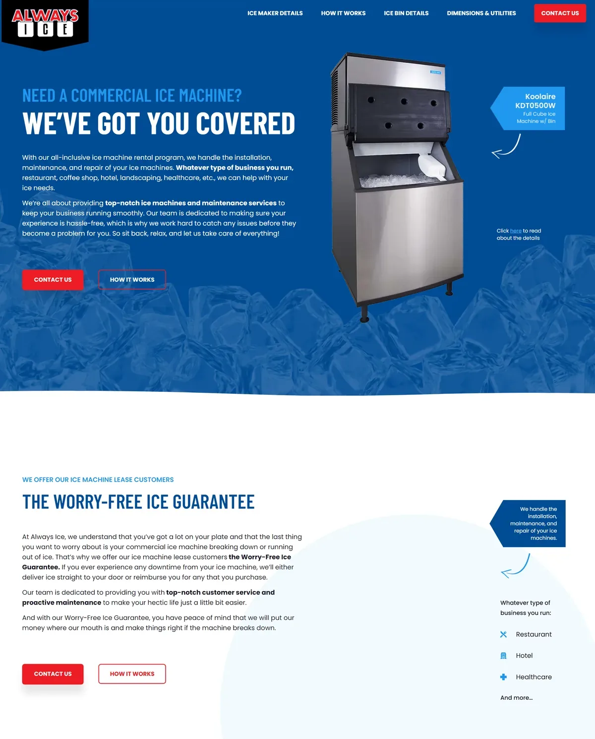 Ice Machine Rental: One Page That Pitches and Takes the Inquiry