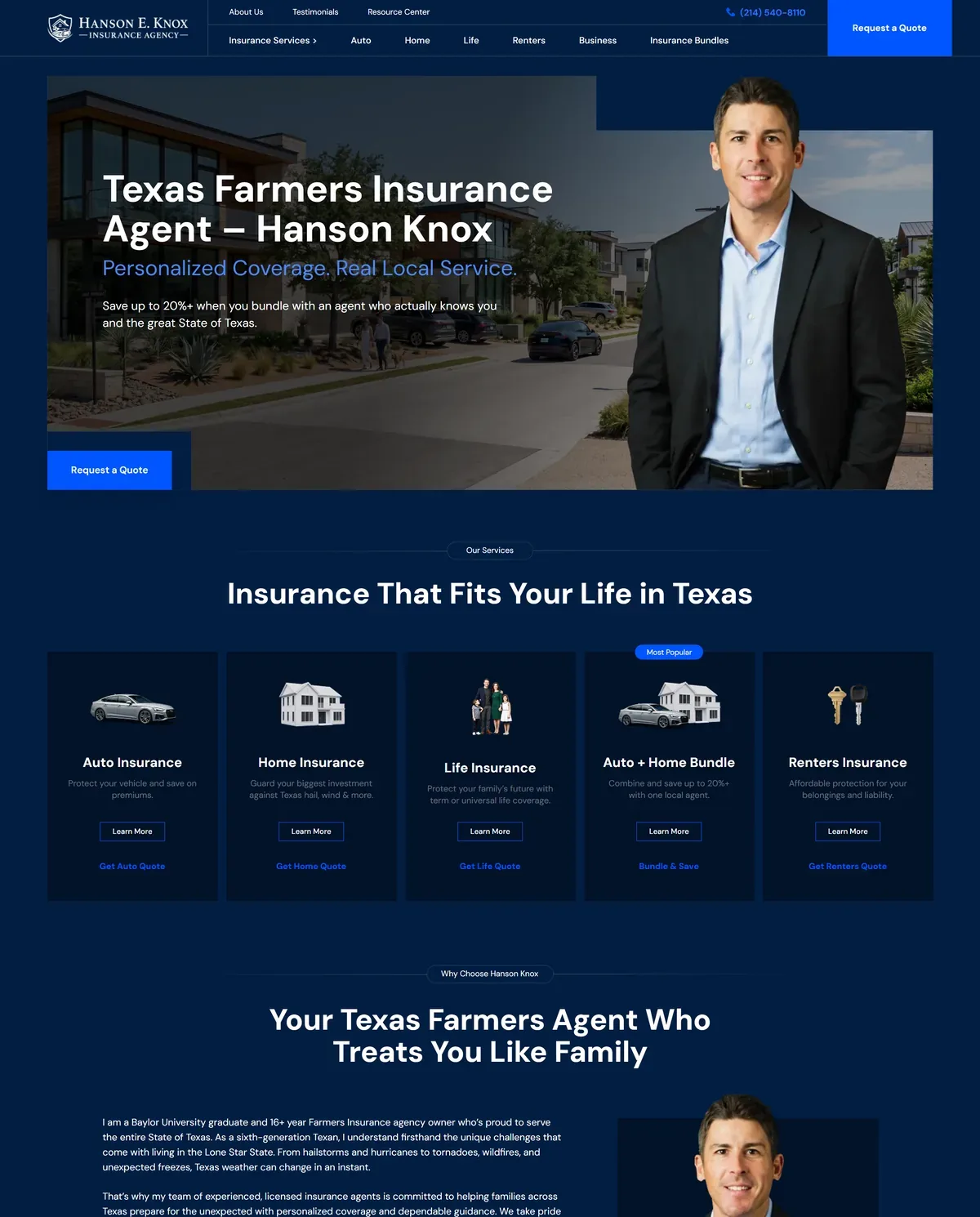 Insurance Agency Website: Quote Request and Call Buttons on Every Page