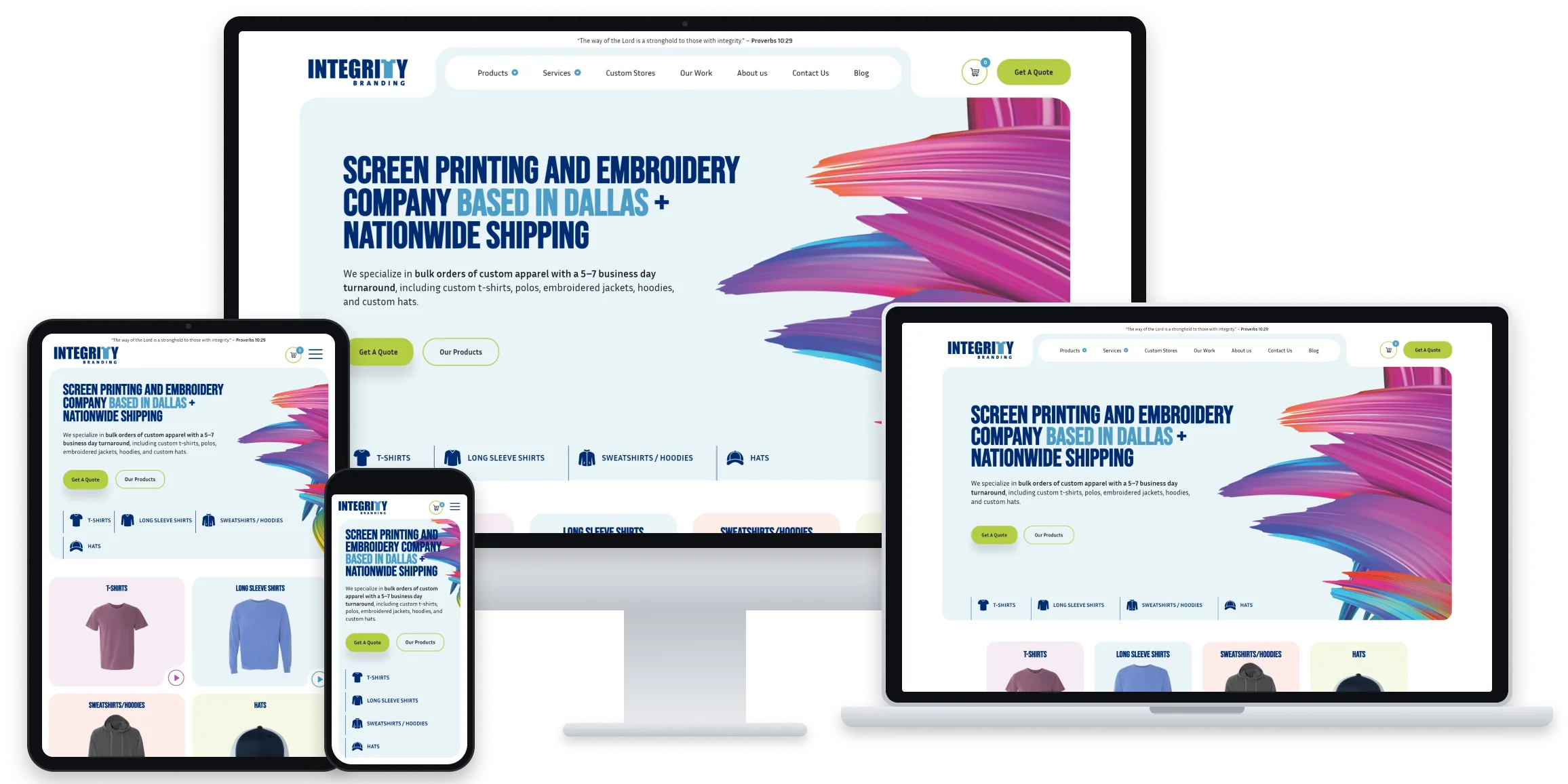Integrity Branding website home page shown on desktop, laptop, tablet and phone screens