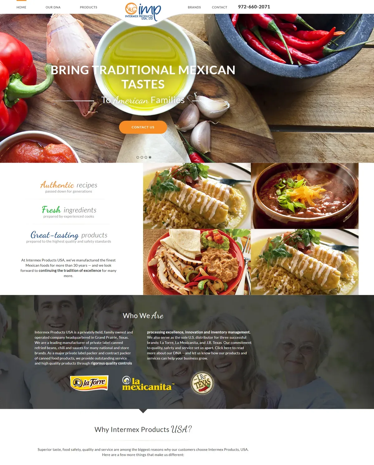 Intermex Products USA home page with food slides and company information