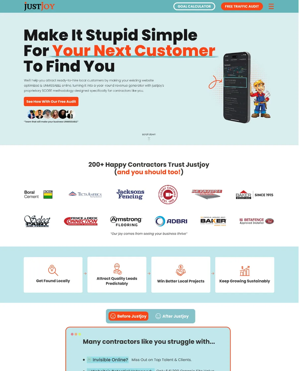 JustJoy landing page design preview