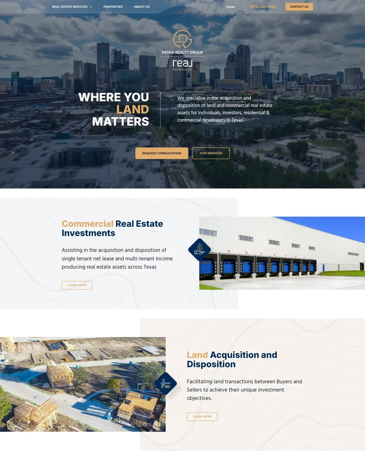 Land and Commercial Real Estate Website: Map-Based Property Search Across Texas