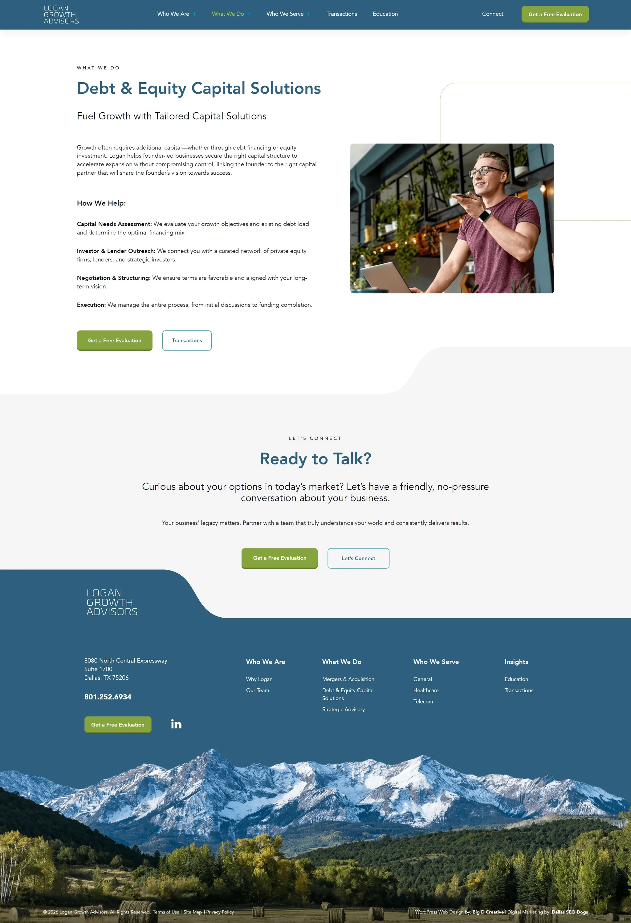 Logan Growth Advisors website, Debt & Equity Capital Solutions page