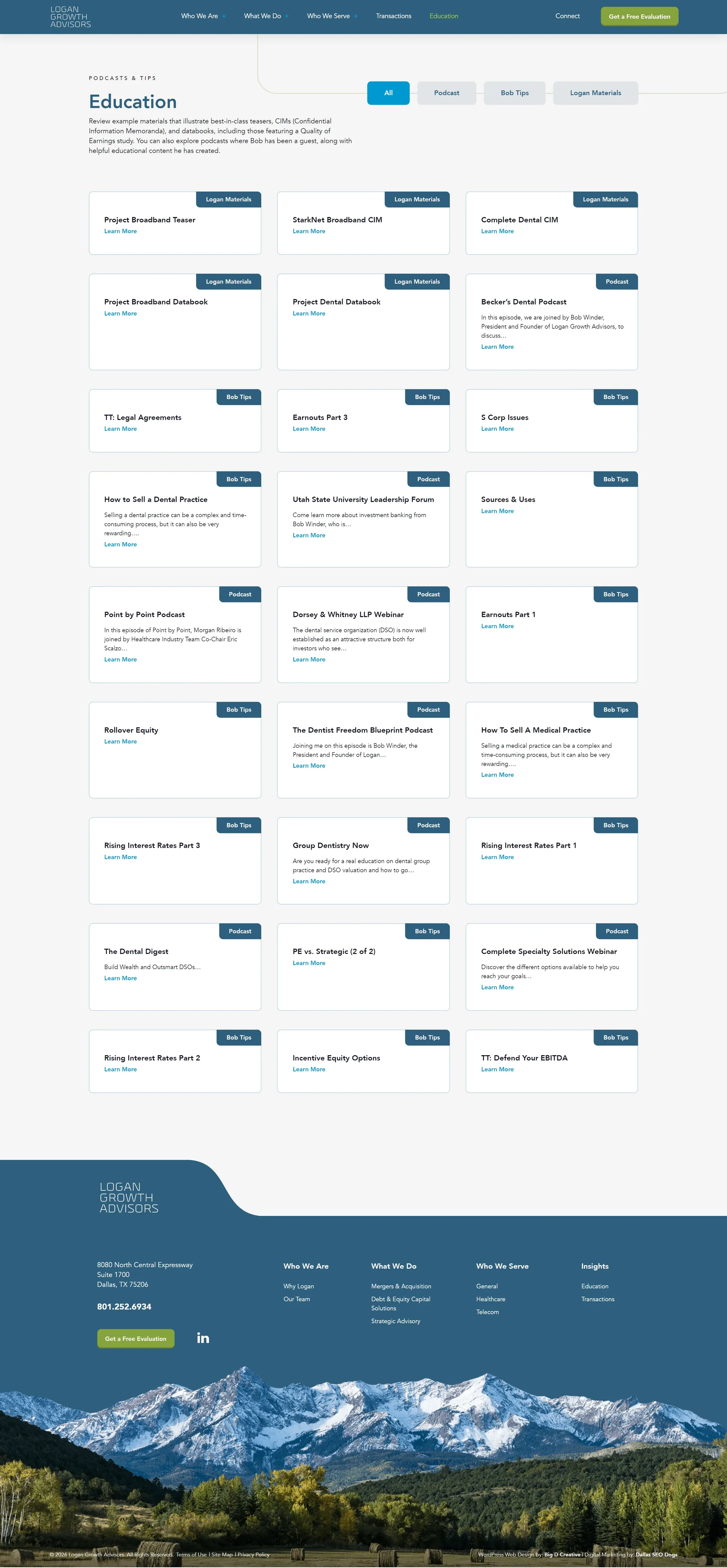 Logan Growth Advisors website, Education page