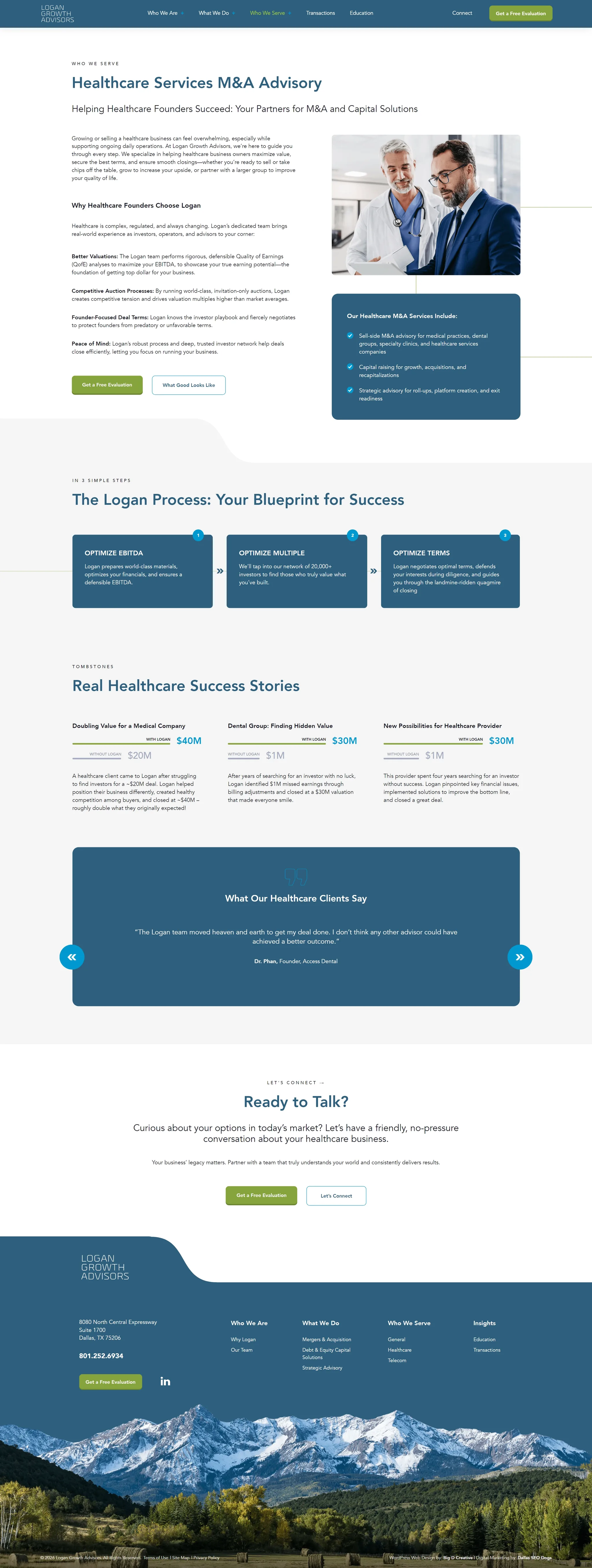 Logan Growth Advisors website, Healthcare page