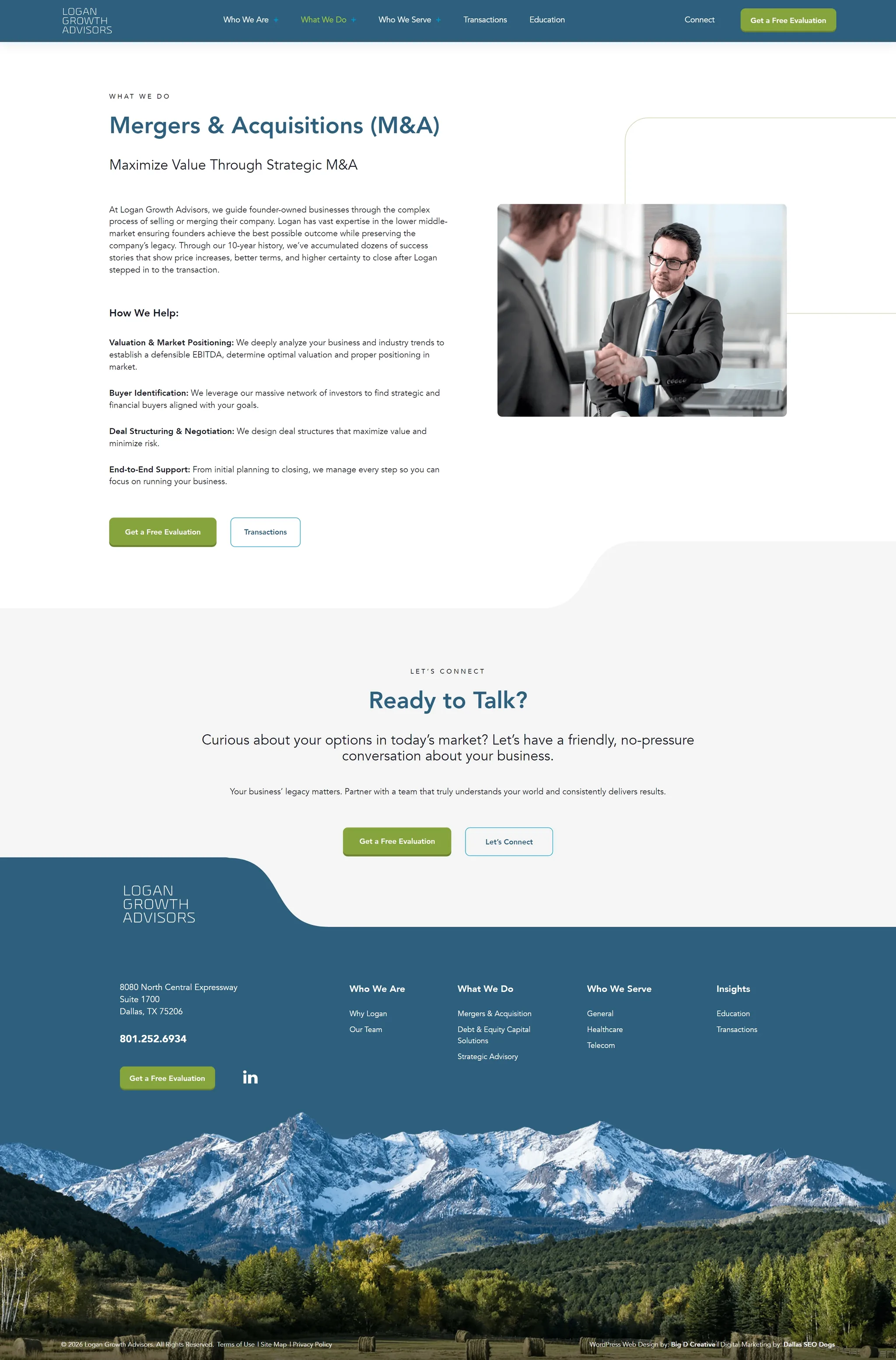 Logan Growth Advisors website, Mergers & Acquisitions page