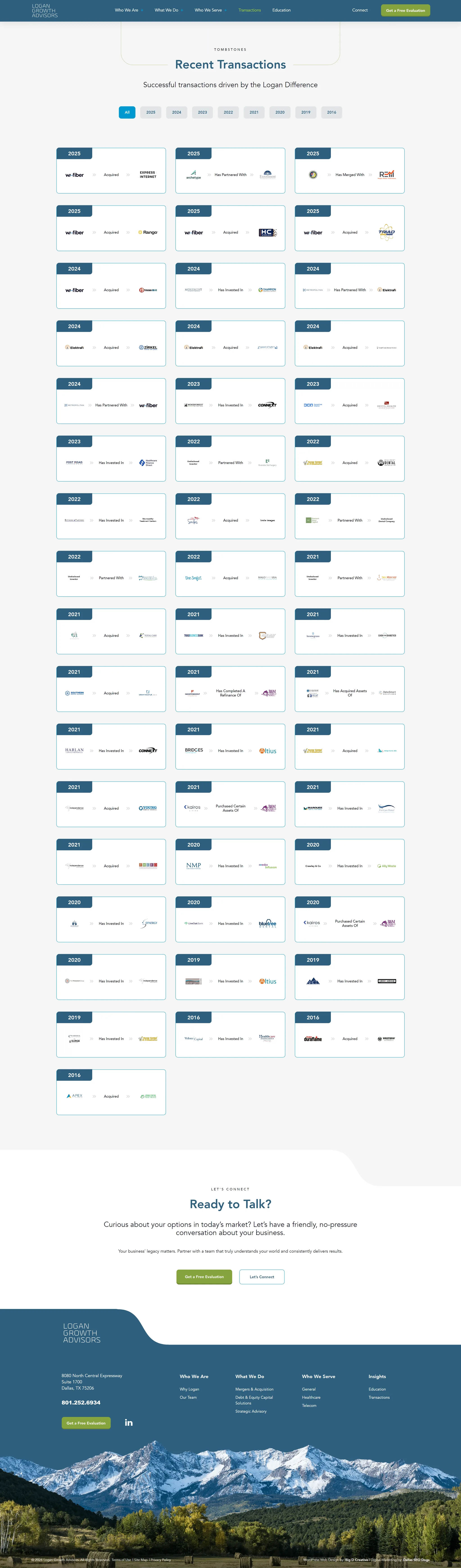 Logan Growth Advisors website, Transactions page