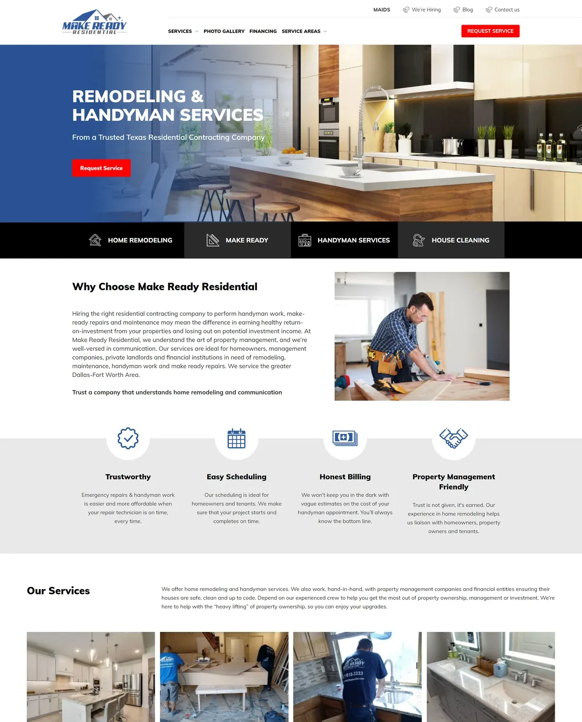 Make Ready Residential home page with repair and remodeling service links