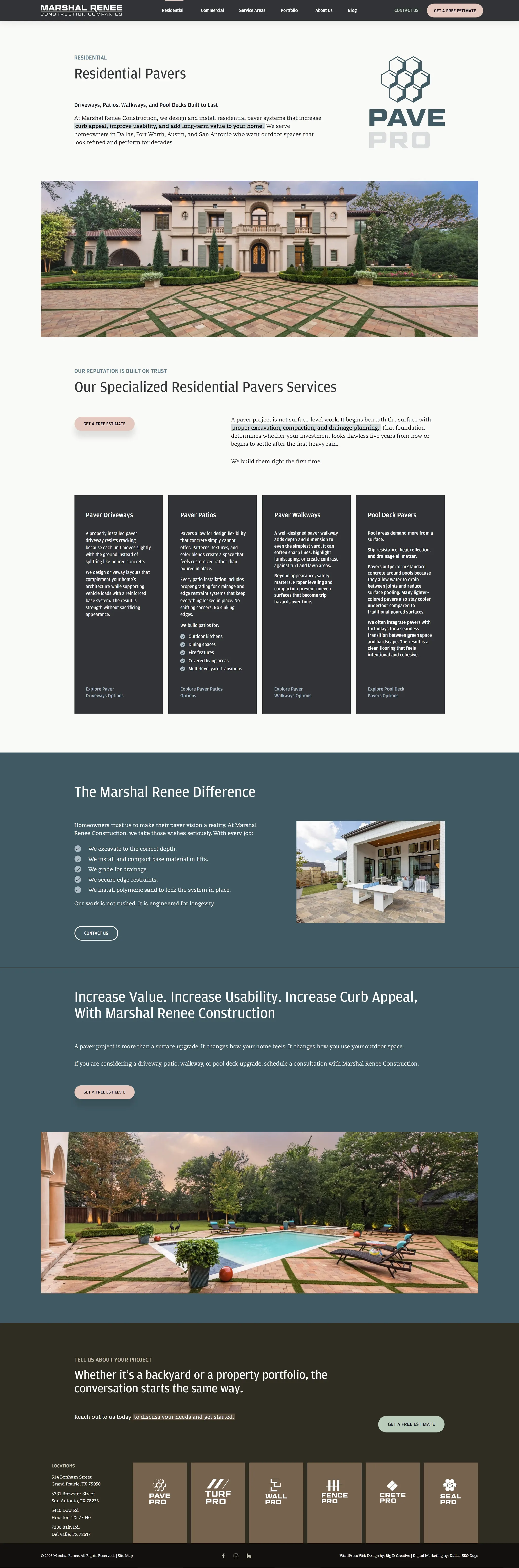 Marshal Renee website, Residential Pavers page