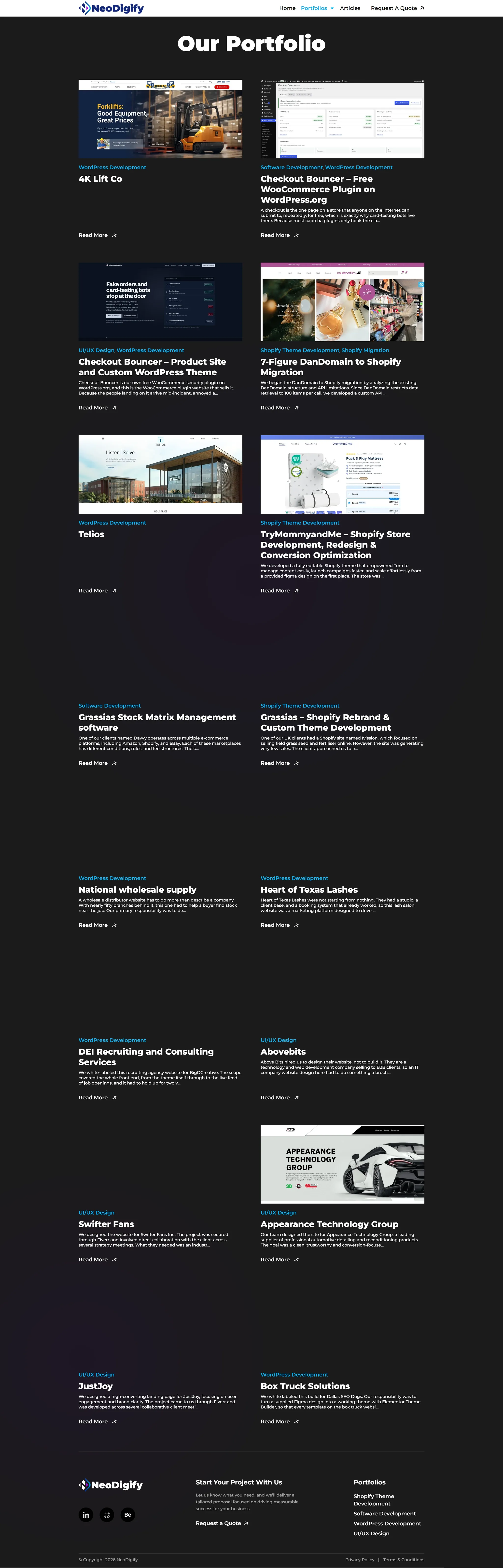 NeoDigify website, Our Portfolio page
