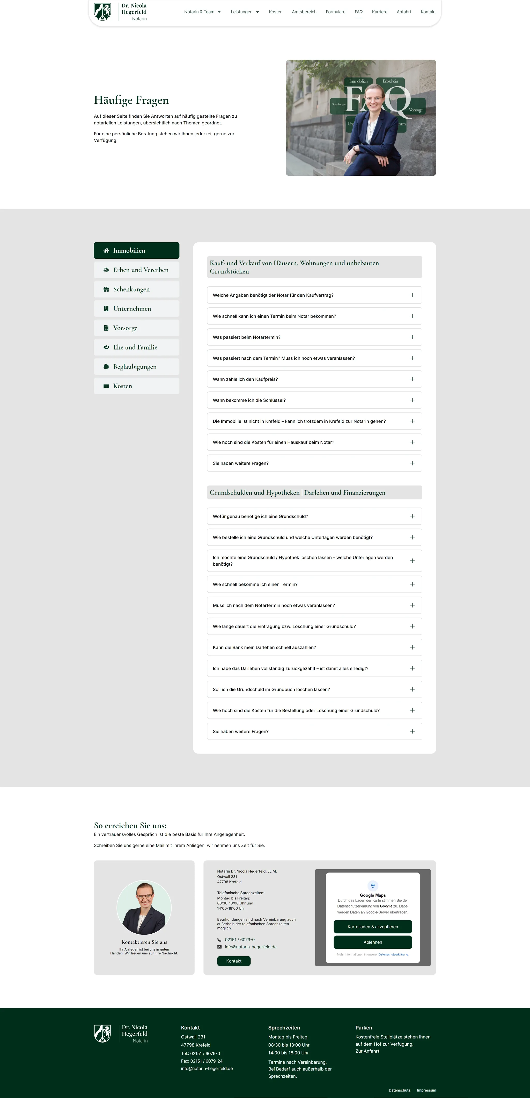 Notarin Dr. Nicola Hegerfeld website, FAQ page