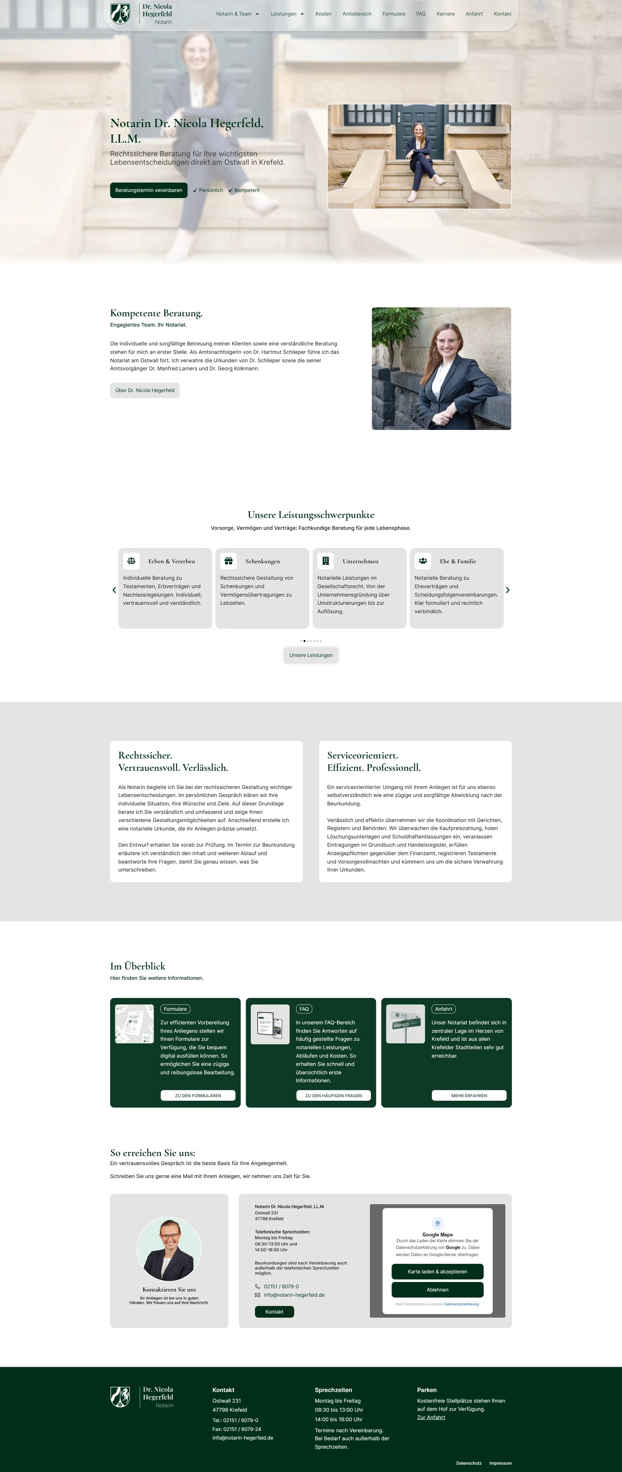 Notarin Dr. Nicola Hegerfeld website, Home page