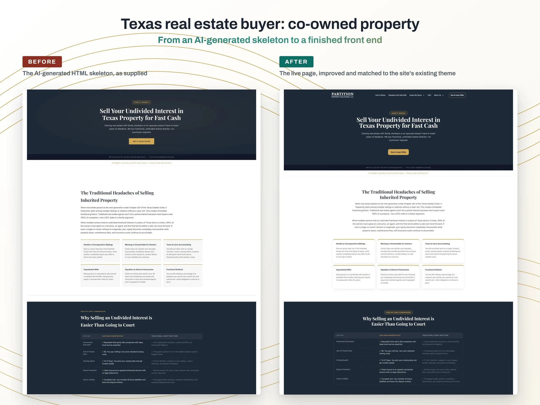 Partition Property Solutions website before and after comparison
