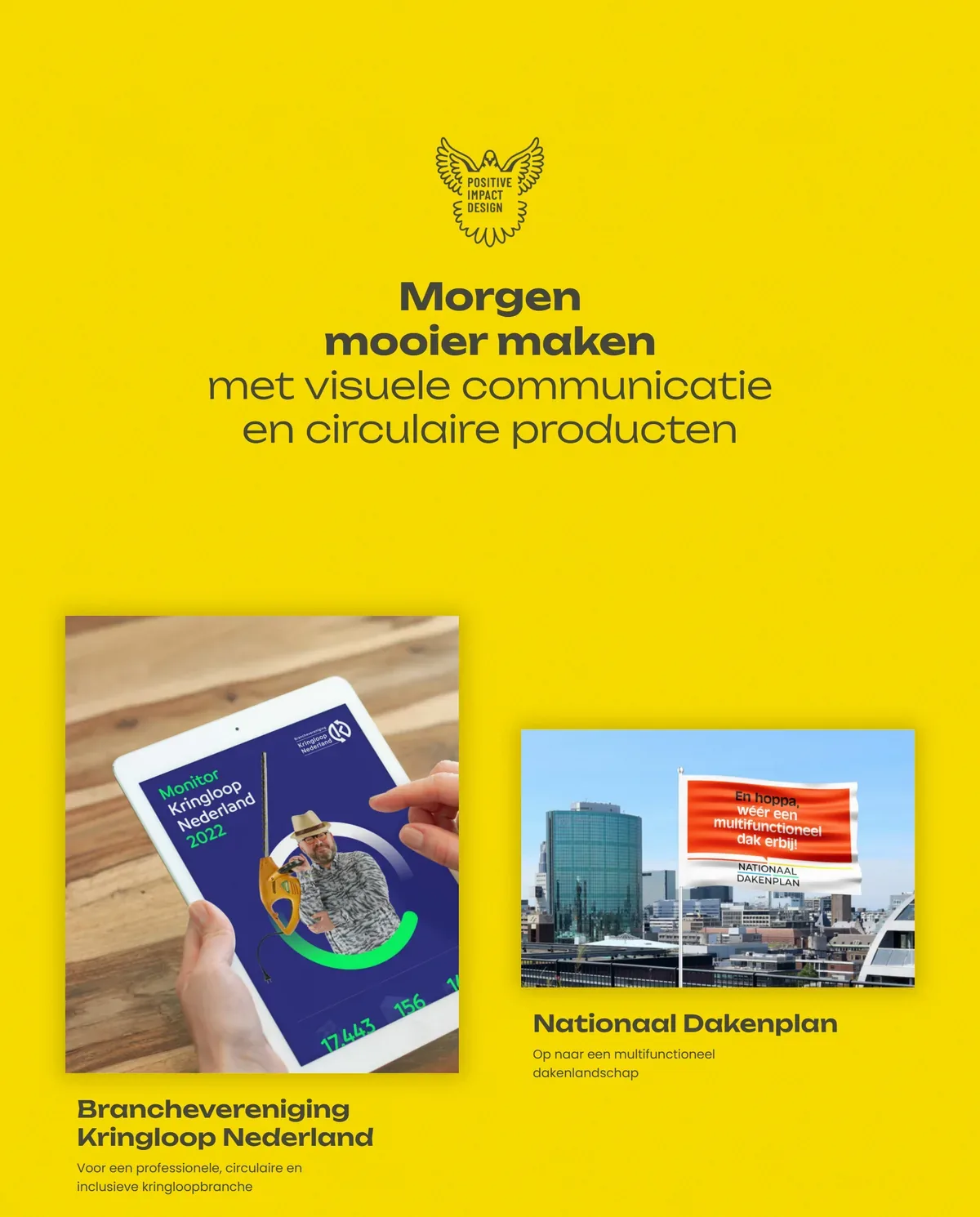 Positive Impact Design home page with selected project cards