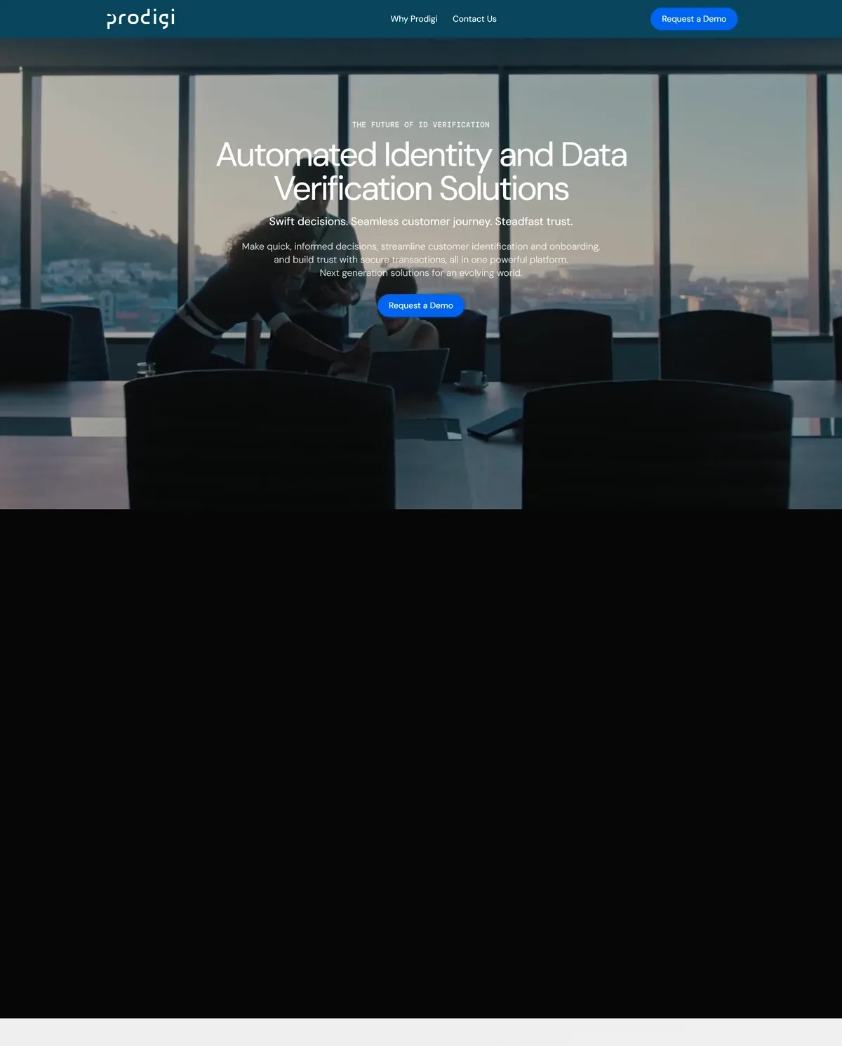 Prodigi home page with identity verification services