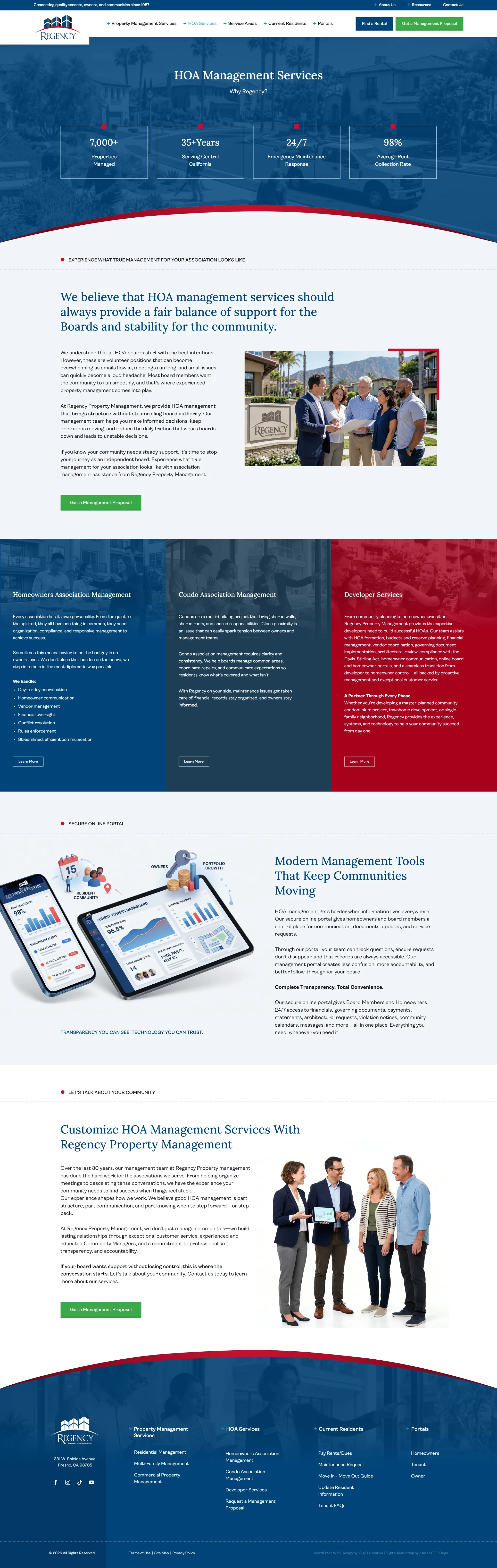 Regency Property Management website, HOA Management Services page