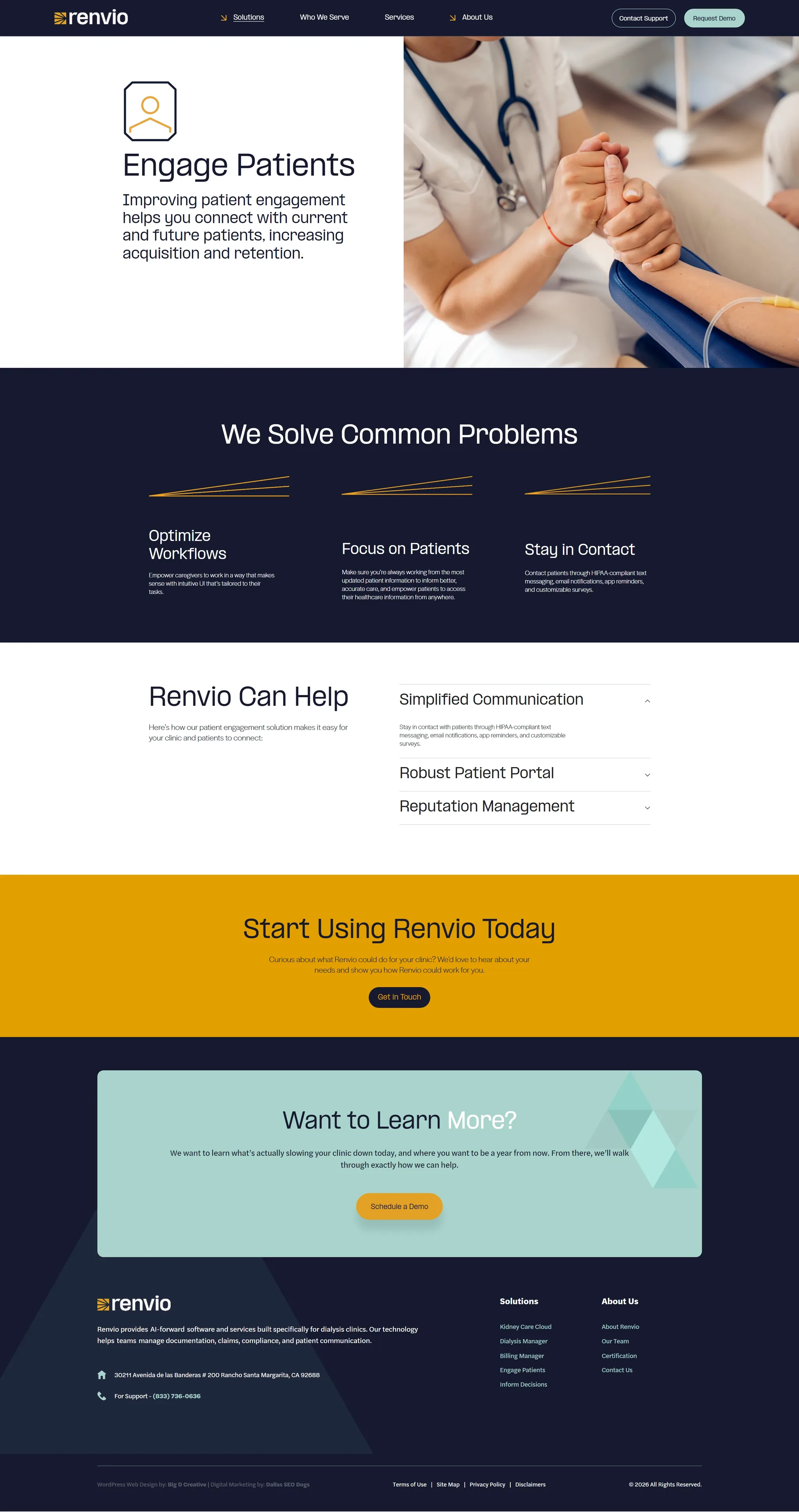 Renvio website, Engage Patients page