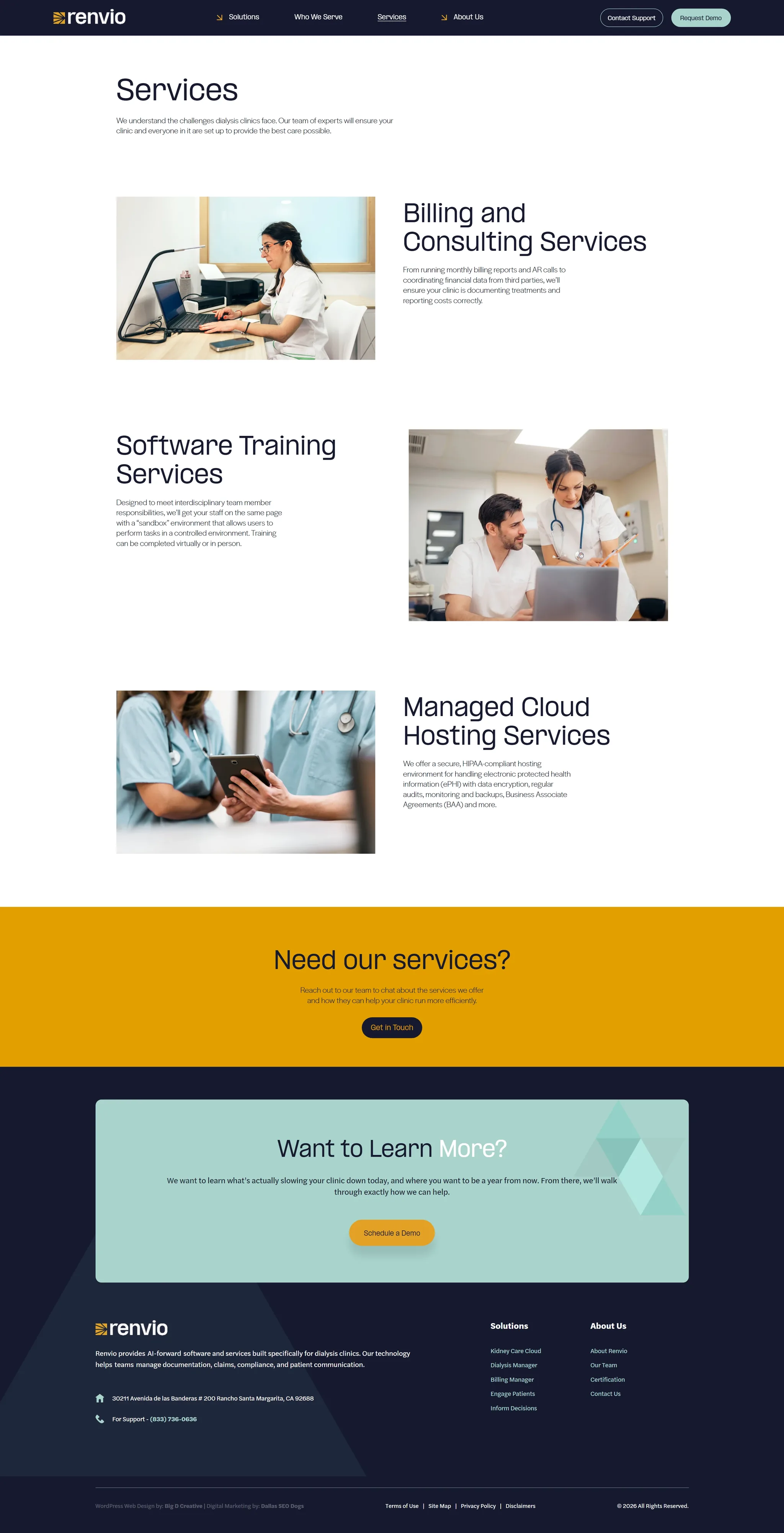 Renvio website, Services page