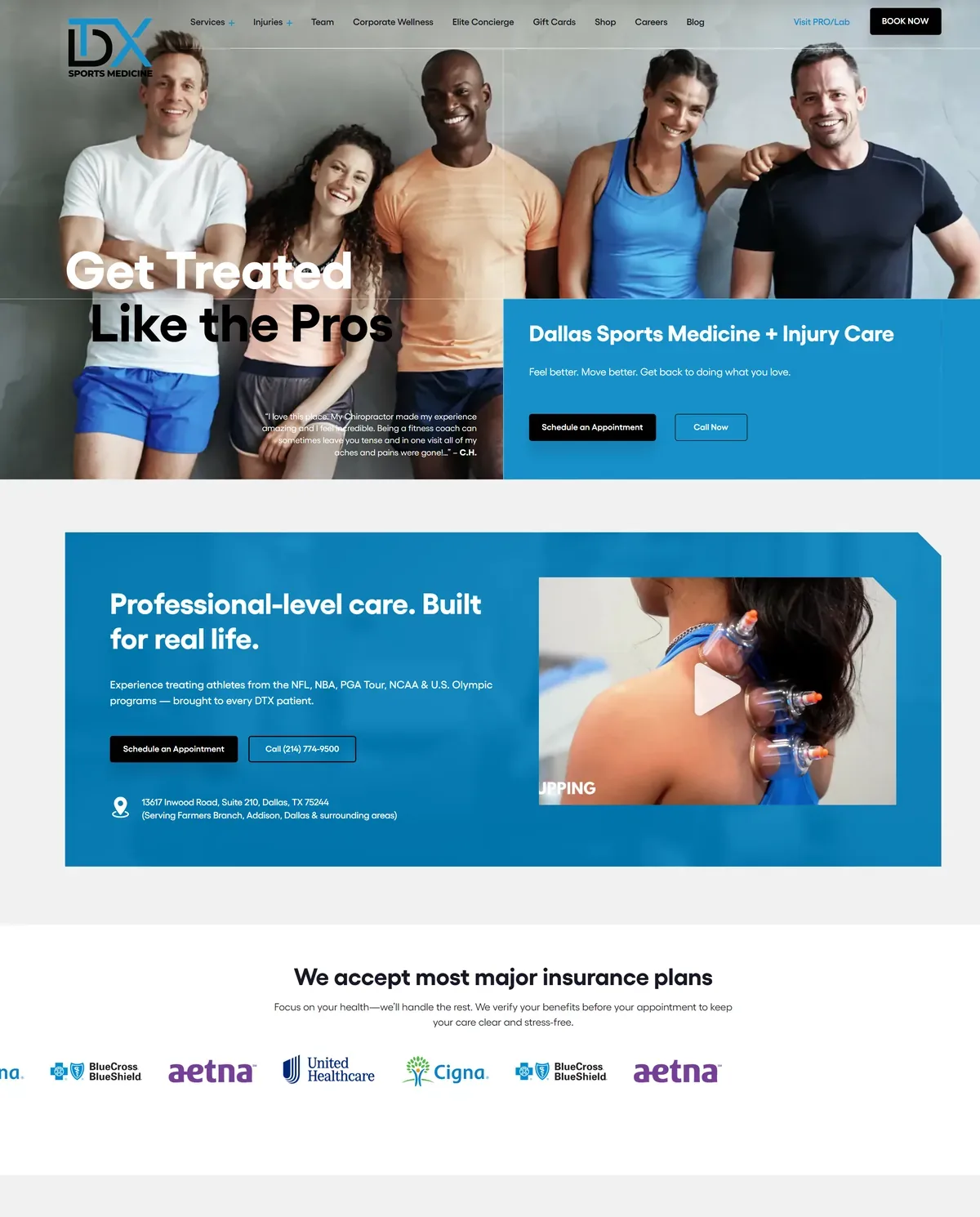 Sports Medicine and Injury Care Website: Injury-Based Homepage Tabs Linked to Treatment