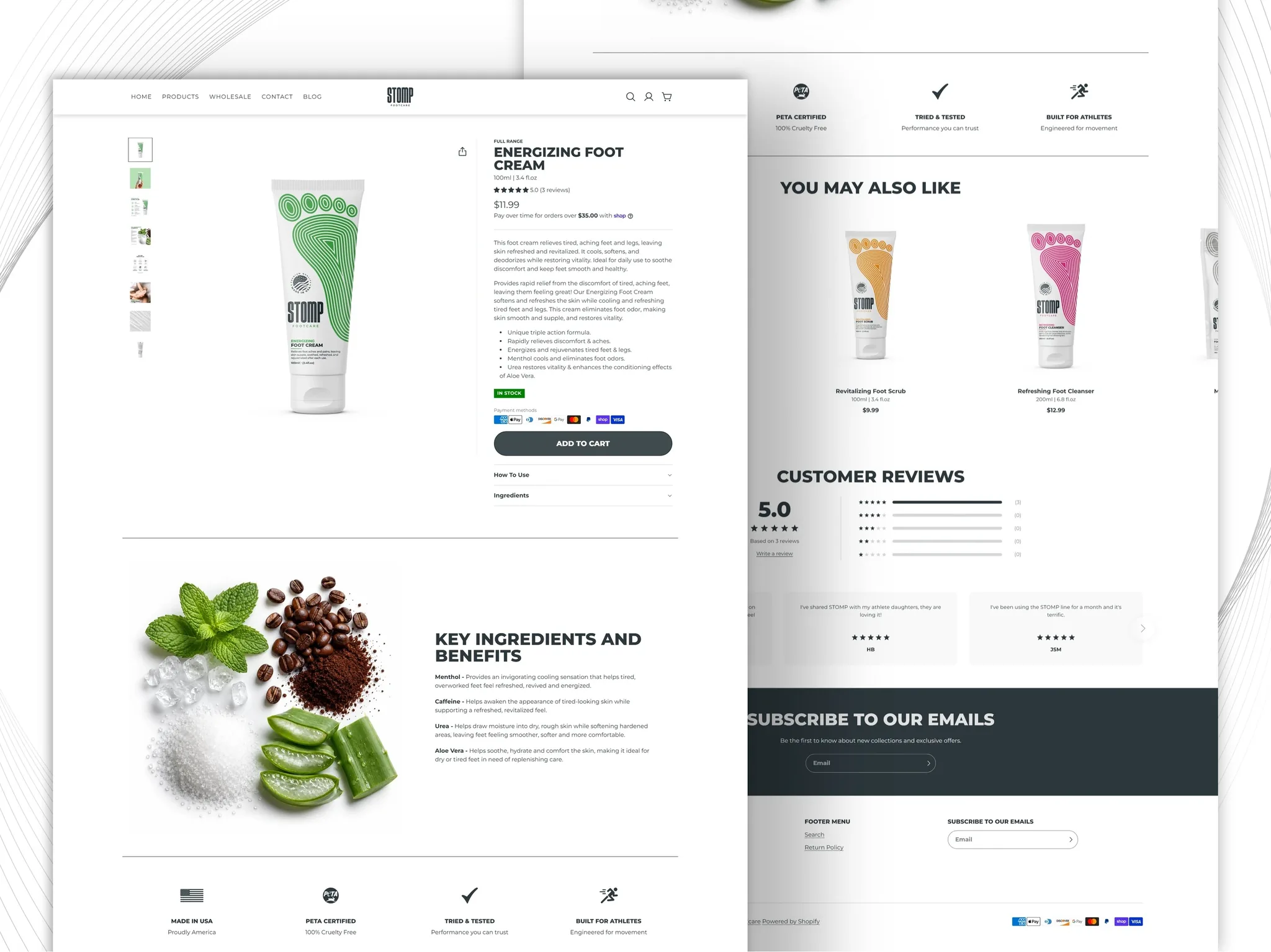 Stomp Footcare website, Product page reviews