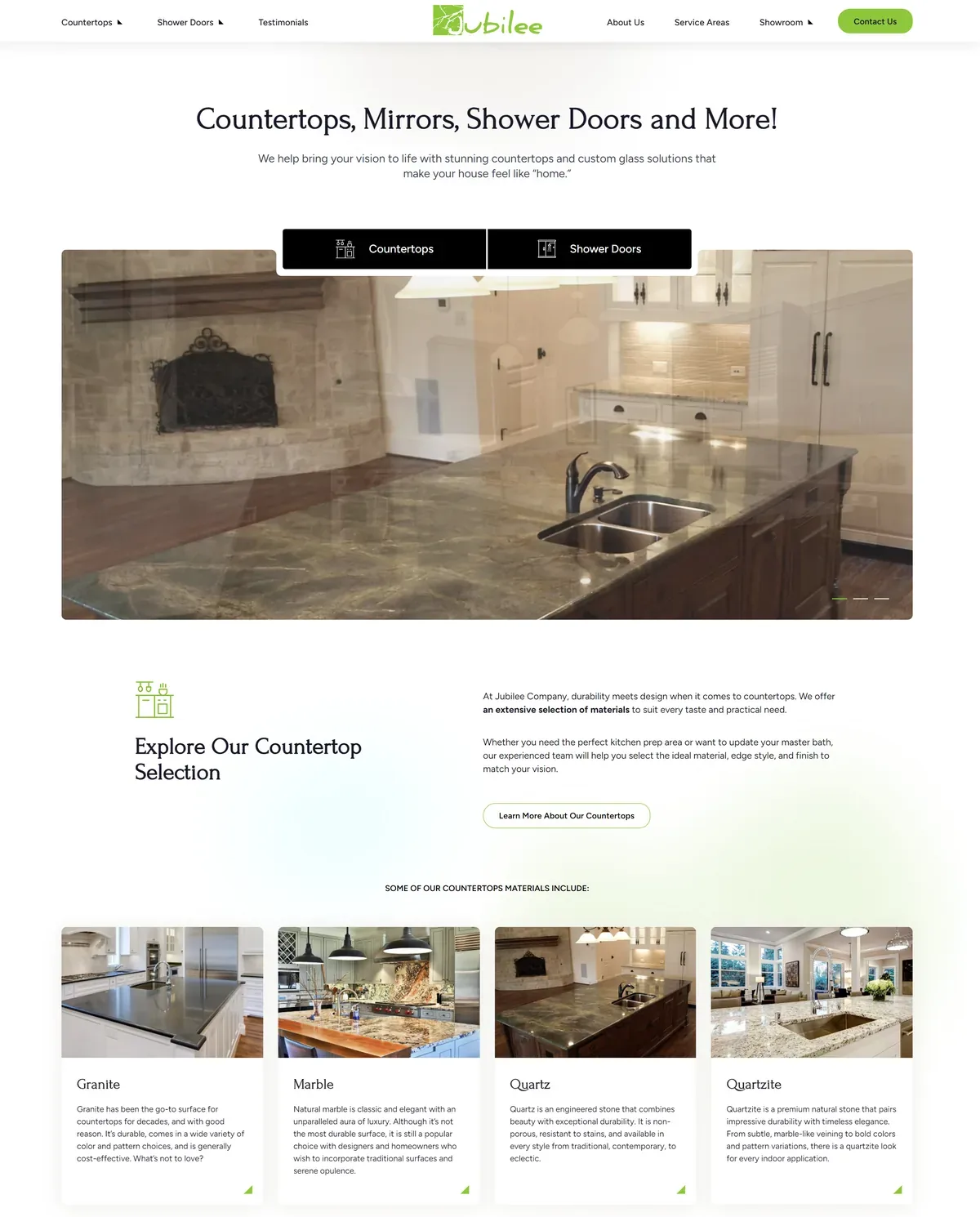 Stone and Glass Fabricator Website: Separate Countertop and Shower Door Paths